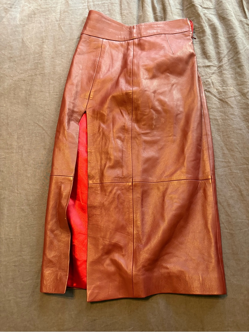 Custom Burgundy/Oxblood Genuine Lambskin Leather Midi Skirt – Small